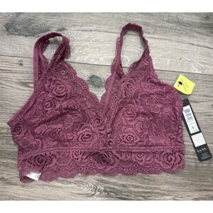 NICOLE MILLER Pink Lacy Lace Wireless Bra Bralette Large‎ NWT